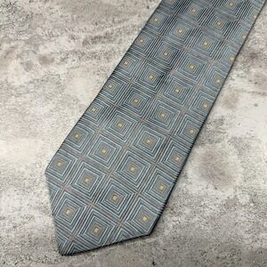 XMI Silk Tie Mens One Size‎ Gray Blue Geometric Pointed 100% Silk USA Necktie